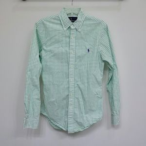 Ralph Lauren Mens Green Check long Sleeve Button Up SMALL Slim Fit